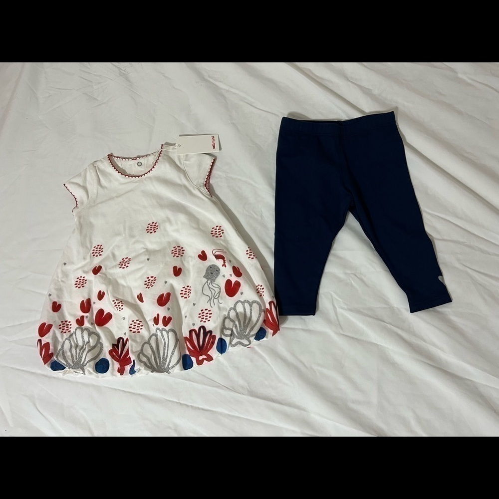 𝅺NEW Baby Girls Catamini unique Under the Sea shirt and pants set 6 M months